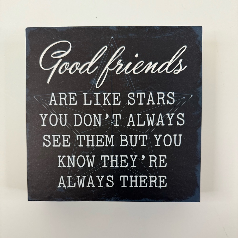 Good Friends Wooden Inspirational Plaque about 6” x 6” by Barnyard Designs